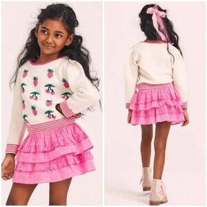 💕LOVESHACKFANCY💕 Billie Skirt Hot Pink Cherry Polka Dot Print Girls 4-5 Y NWT